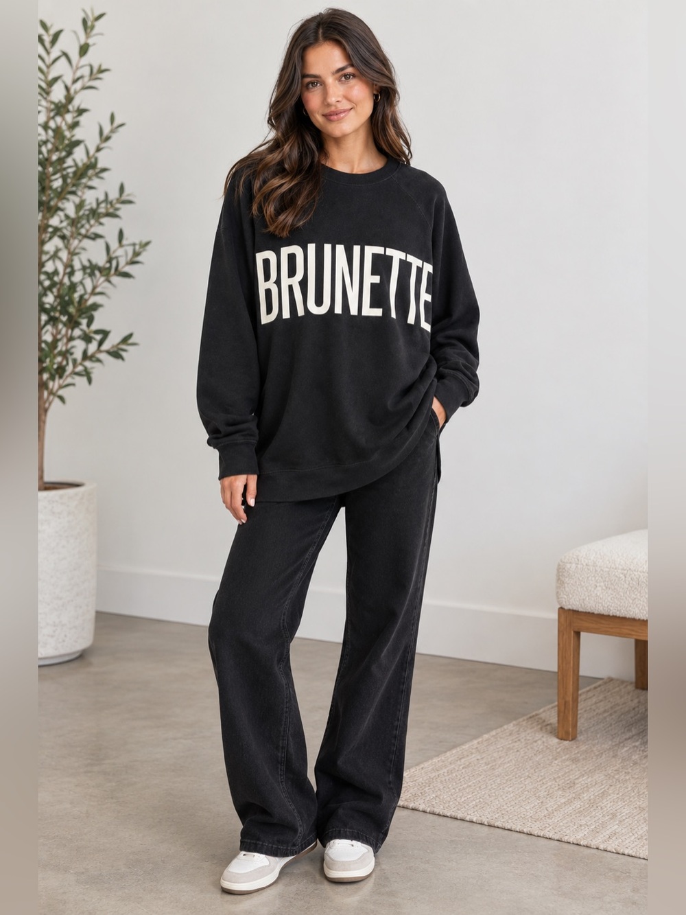Brunette The Label Black Crew Oversized Sweatshirt BRUNETTE - size S/M - Picture 6 of 6